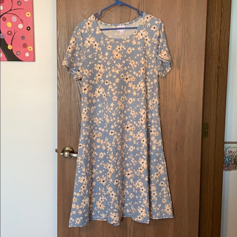 Lularoe Jessie Dress BabyBlue and Cream L